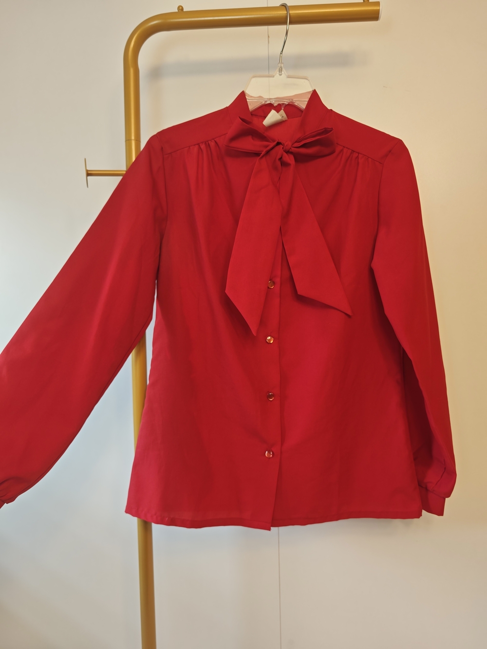 Vintage 80s JCPenney Red Bow-Tie Button Front Work Top
